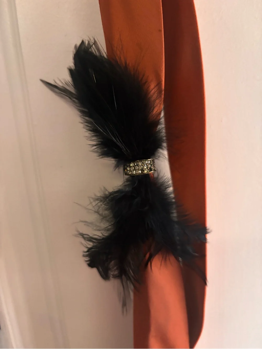 J. Crew Rust Orange Satin Belt with Black Feather Accent - Picture 3 of 4